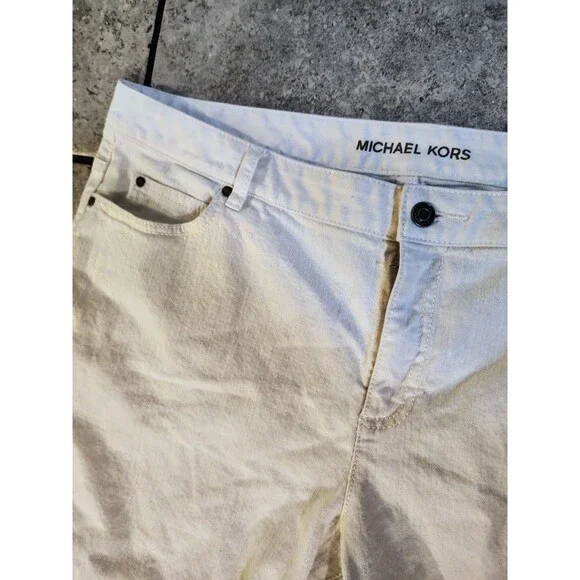 Michael Kors Size 18W Off White Bootcut Jeans Silver Hardware Comfortable - Picture 10 of 16